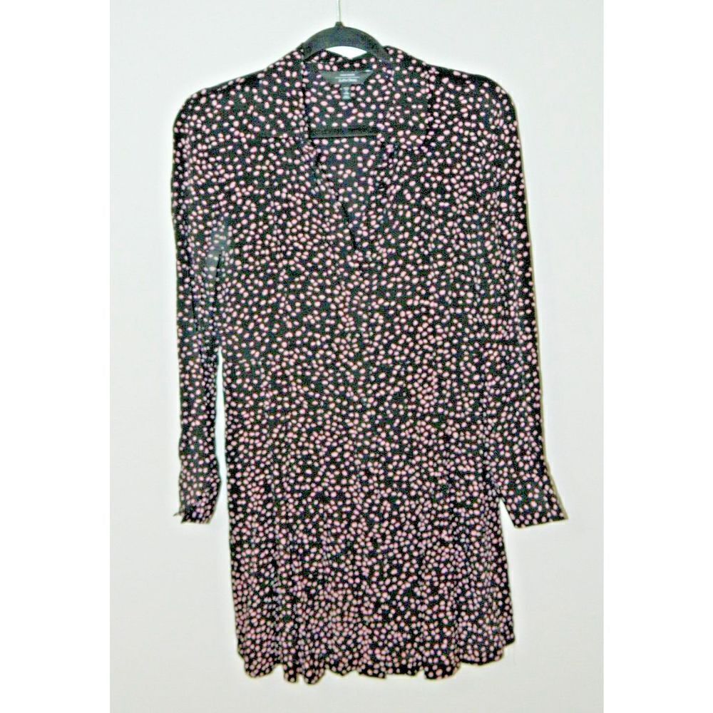 & Other Stories Dress Size 8 Black Pink Polka Dot Shirt Midi Dress